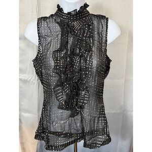 Andrew & Co Womens Black Silver Foil Ruffle High Neck Sheer Blouse J0316104S S